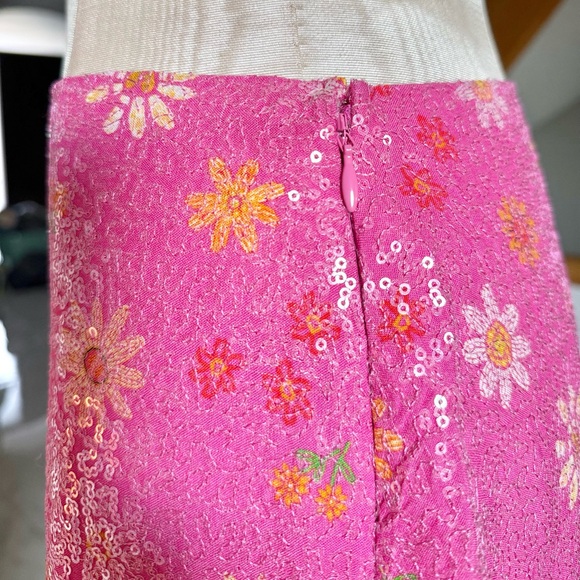 NWT FARM RIO x Anthropologie Sequin Floral Pink Holiday Skirt - S - Picture 8 of 14